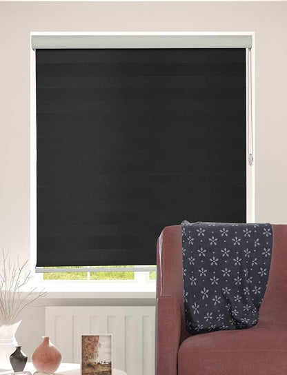 Shadesu Custom Size Zebra Blinds for Windows, 24" W x 72 H, Black, Dual Layer Free-Stop Zebra Shades, Light Control for Day and Night, Sheer Blinds for Indoor Windows, Bedroom, Kitchen