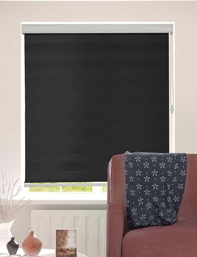 Shadesu Custom Size Zebra Blinds for Windows, 67" W x 72 H, Black, Dual Layer Free-Stop Zebra Shades, Light Control for Day and Night, Sheer Blinds for Indoor Windows, Bedroom, Kitchen