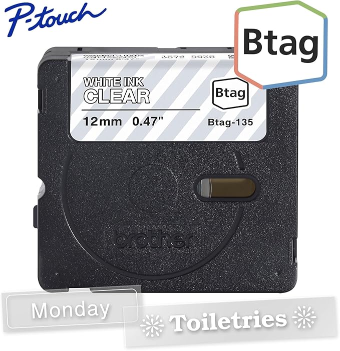 Brother Genuine P-Touch Btag BTAG135 White on Clear Label Tape ~1/2in by 13.1ft (12mm x 4m)