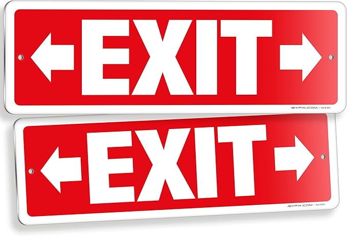 iSYFIX Exit Signs 2 Pack 12x4 Inch with Directional Right & Left Arrows - Rust Free Aluminum, Laminated for UV, Weather, Scratch Resistance - Ideal for Offices, Schools, Theaters, Restaurants