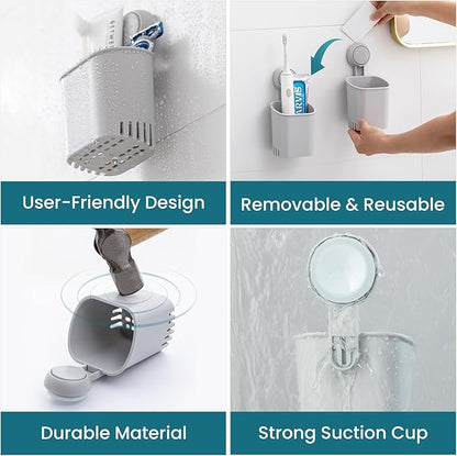TAILI Suction Toothbrush Holder 2 Pack, Powerful Toothpaste Toothbrush Suction Cup, Self-draining Shower Razor Holder, Shower Toothbrush Holder for Wall, Kitchen Tableware Holder, Gray