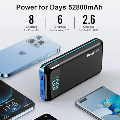 Portable Charger Power Bank 52800mAh Powerbank PD 30W and QC 4.0 Fast Charging Built-in Bright Flashlight LED Display 2 USB 1Type-C Output External Battery Pack for iPhone,Samsung