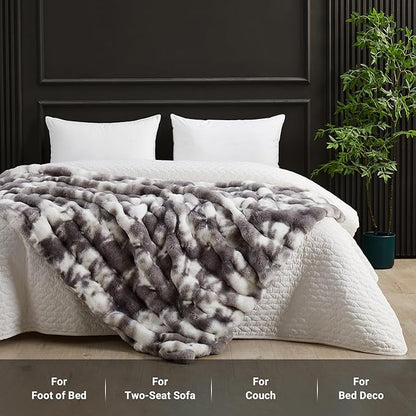 SAPHREAS Faux Fur Throw Blanket for Couch, Fluffy Fuzzy Bubble Blanket for Sofa Bed Living Room, Decor Soft Cozy Gifts for Women Men, 50x60” Tie Dye Grey