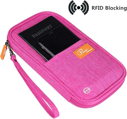 VanFn RFID Travel Passport Wallet, Family Passport Holder, Trip Document Organizer P.Travel Series (Rose Red)