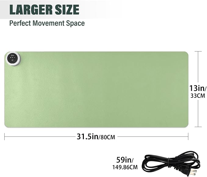Green Heated Desk Pad Mouse Pad 31.5x13 Inch PU Leather Desk Mat with 3 Heat Levels Large Mouse Gaming Computer Laptop Mat