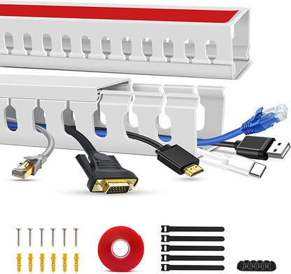 Cable Duct Management Raceway Kit, 31.4" (2 x 15.7) Server Rack Management, Hide Network HDMI VGA Cables, Open Slot Track Desk Wire Channel, White 2 Pack