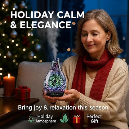 Essential Oil Diffuser & Essential Oils Set, Glass Aromatherapy Diffuser with 7 Color LED Lights and Auto-Shut Off, Cool Mist Diffuser for Home with 6 Essential Oils
