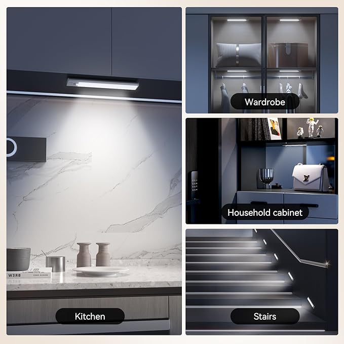Under Cabinet Lighting, LED Magnetic Motion Activated Under Cabinet Lights, Rechargeable Closet Lights 2500mAh Battery Operated, Wireless Dimmable Under Counter Lights for Kitchen,Hallway 5 Pack
