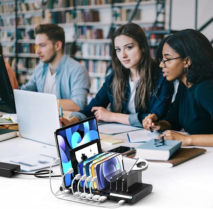 Alxum 120w 10 Port Charging Cradle with 6 USB-A Chargers 2 Qc3.0 2 PD 18W Fast Charging with Watch Stand Suitable for A Wide Range of Devices with Overvoltage, Overcurrent, and Overcharge Protection