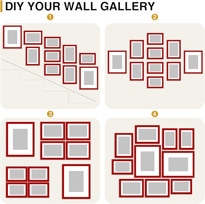 decorUhome Picture Frames Collage Wall Decor for Photo Gallery Display, Assorted Picture Frames set of 10 Including Two 8x10 / Four 5x7 / Four 4x6 for Family Wall Decor, Red, 10 Pack