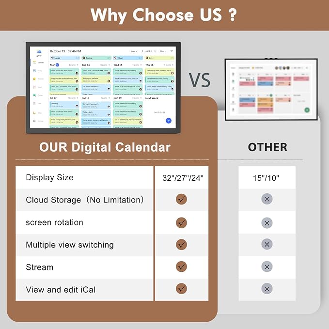 Digital Calendar Smart Chore Chart-for-Business-Schedules - 24" Wall Mounted Interactive Touchscreen Electronic Calendar, Auto-Sync Google iCloud Outlook Calendars for Family Household Organization
