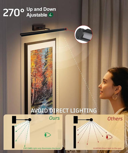 Battery Operated Picture Light with Wireless Remote 3CCT Dimmable Black Wall Art Lights for Paintings Rechargeable Home Decor Gallery Light 24’‘ Artwork Lighting for Canvas Timer Function