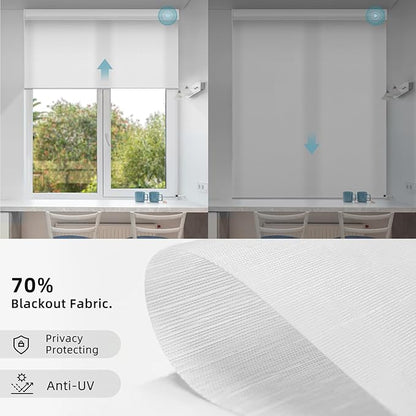 SmartWings Motorized Smart Roller Shades in Light Filtering, Electric Blinds with Remote for Windows Compatible with Alexa/Google Home/Homekit, Customized, 70% Blackout Essential White