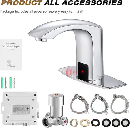 Gangang Commercial Touchless Bathroom Sink Faucet Cold and Hot Water Automatic Motion Sensor Basin Tap Mixer with Mixing Valve and Cover Plate (FBA 2)