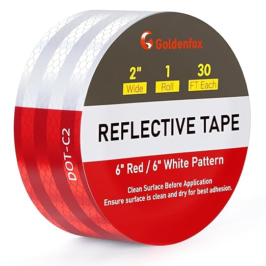 Golden Fox DOT-C2 Reflective Tape 2 Inch x 30 Feet - Red White Waterproof High-Visibility Safety Tape with Strong Adhesive for Trailers, Vehicles, Boats, and Outdoor Signs
