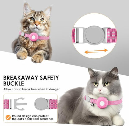 Cat Tracker, Pet Tracker for Cats, Cat GPS Tracker Collar with Safety Elastic Buckle, GPS Tracker Compatible with Apple Find My App (Only iOS), No Monthly Fee, Waterproof, Pink