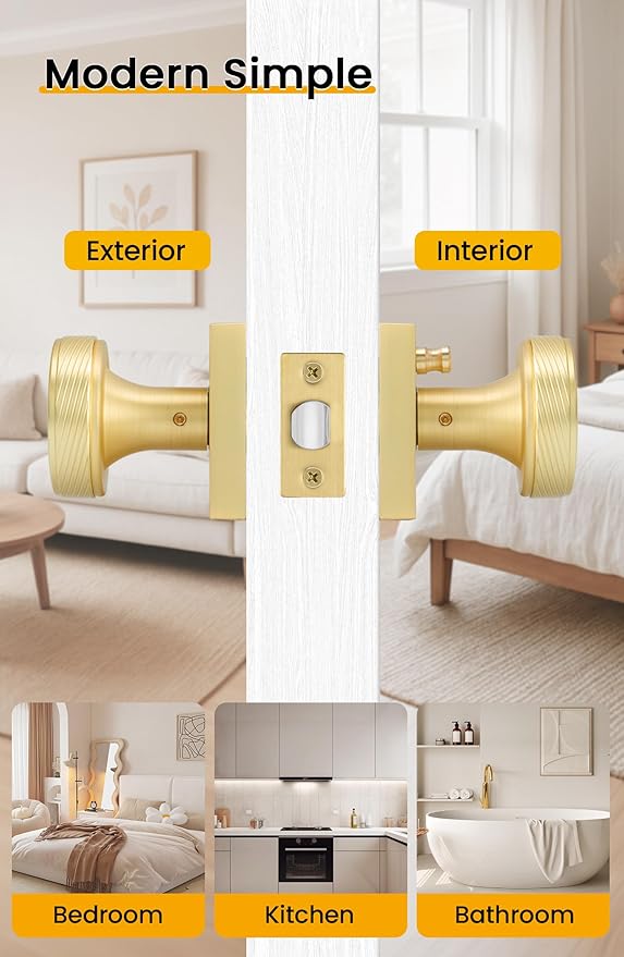 goldenwarm Gold Door Knobs Interior, Brushed Gold Door Knobs Square Privacy Door Knob for Bedroom Bathroom, Modern Heavy Duty Interior Doorknobs - 12 Pack Zinc-Alloy