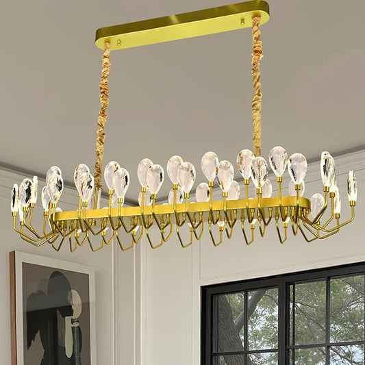 44 Light Gold Chandelier 47.25'' Large Crystal Chandeliers for High Ceiling Dining Room Modern Classic Chandelier Light Fixture for Large Living Room Foyer Stairs Entry Restaurant Hotel
