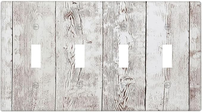 Light Switch Covers Rustic Vintage White Wood Grain Quad Toggle Electrical Faceplate 4 Gang Wall Plate Decorative Switch Plates for Farmhouse Home Decor