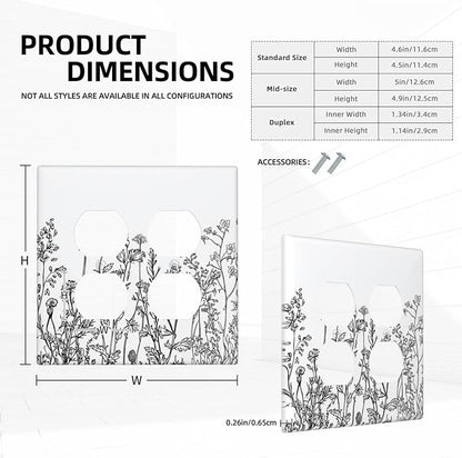 Outlet Covers Floral Wildflower Rustic Plant Leaves 2 Gang Double Duplex Decorative Light Switch Covers Electrical Wallplates Socket Faceplate For Farmhouse Cabin Decor