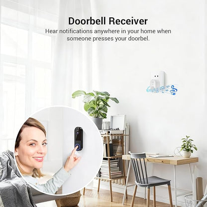 1080p Wireless Video Doorbell Camera, Live View, Night Vision, Two Way Audio, Cloud Storage, AI Motion Detection, Indoor/Outdoor Surveillance, Battery Powered, 2.4G WiFi Only