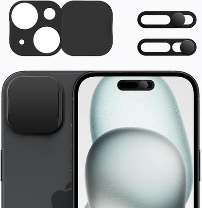 3 Pack Privacy Cover Compatible for iPhone 15/iPhone 15 Plus with 2 Front Camera Privacy Cover, Anti-Spy Camera Cover, Easy-Adhesive Design, Safeguard on iPhone 15/15 Plus.Black
