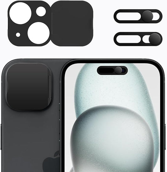 3 Pack Privacy Cover Compatible for iPhone 15/iPhone 15 Plus with 2 Front Camera Privacy Cover, Anti-Spy Camera Cover, Easy-Adhesive Design, Safeguard on iPhone 15/15 Plus.Black