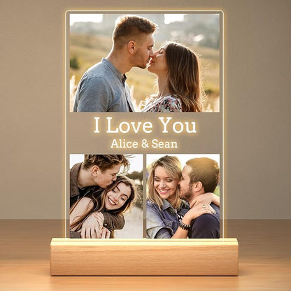 Custom Picture Frames with Photo, Personalized Photo Frame with Night Light, Customized Picture Frame, Personalized Anniversary Valentines Day Gifts for Women Men Her Him Girlfriend Boyfriend Couple