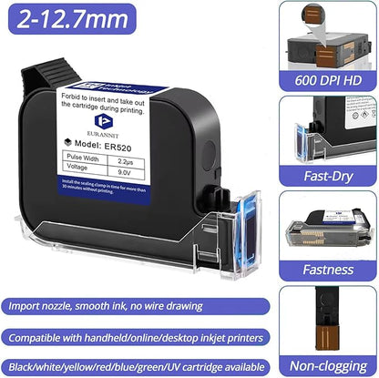 Original Black Ink Cartridge 0.5inch, 42ml Quick Dry Solvent Ink Replacement for 260E Automatic Inkjet Coding Machine