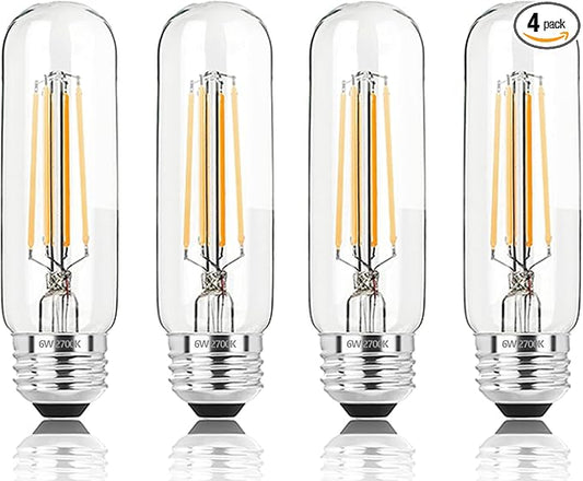 5 Inch Edison Bulb, 2700K Soft White E26 Led Bulb 6W Dimmable, 800LM T10/T9 Clear Glass Tubular Light Bulbs, AC 120V Equal 80 Watt Bulbs for Chandelier Pendant Wall Light - 4Pack