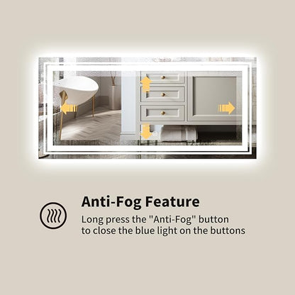 WTTY LED Bathroom Mirror 77''x36'' with Front and Backlight, Large Dimmable LED Vanity Wall Mirrors, Double LED Mirror for Bathroom with Anti-Fog, 3 Colors, Memory Function, Shatter-Proof, ETL Listed