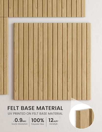 Large Felt Bulletin Board,Cork Board Alternative 70.87'' x 47.24'' Art Acoustical Wall Panels-6 Pack with 60 Adhesive Tabs,for Recording Studio/Home Offices-Natural Oak/Slat