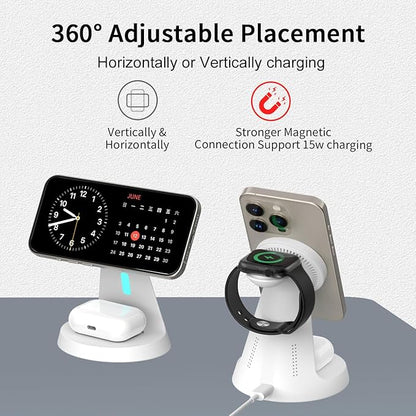 3 in 1 Charging Station Compatible with Magsafe Charger Wireless Charging Station for iPhone 17 16 15 14 13 12 Series Wireless Charger Stand for AirPods Wireless Charging Stand for iWatch Series