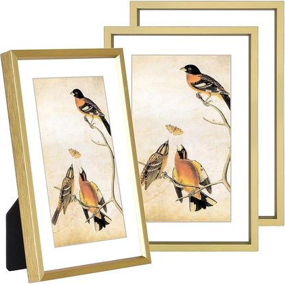 5x7 Picture Frame Set of 3, Brass Metal Photo Frames with HD Glass, Fits 4x6 with Mat or 5x7 without Mat, Wall Hanging and Table Display