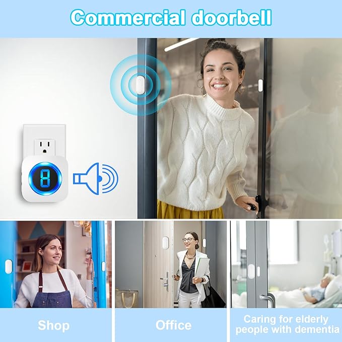 SURFOU Doorbell Chime with 3 Sensors 1 Receiver,Door Chimes When Door Opens,Door Sensor Chime,Alarms for Business/Home,Digital Doorbell Chime,55 Chimes 5 Volumes,1000FT/300M,IP55 Waterproof