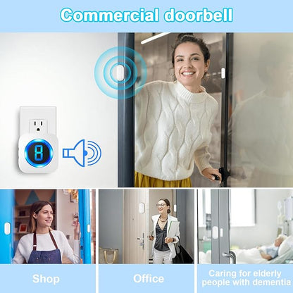 SURFOU Doorbell Chime with 4 Sensors 1 Receiver, When Door Opens,Door Sensor Chime,Alarms for Business/Home,Digital Doorbell Chime,55 Chimes 5 Volumes,1000FT/300M,IP55 Waterproof