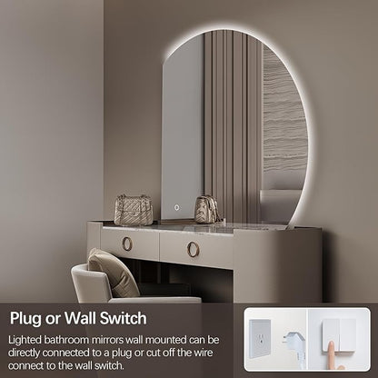 Niccy Half Moon LED Mirror for Bathroom, 28" Semi Backlit Frameless Makeup Mirror with Light, Anti-Fog, Shatter-Proof, 3 Colors, Smart Vanity Mirror