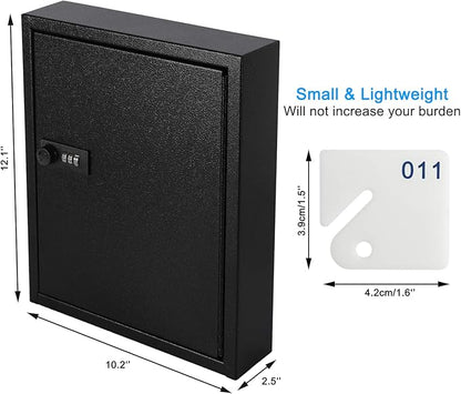 KYODOLED Locking Key Cabinet, 60 Key Storage Lock Box with Code, Key Box Wall Mount with Combination Lock, Key Hooks & Tags Key Labels(Black,60 Key)