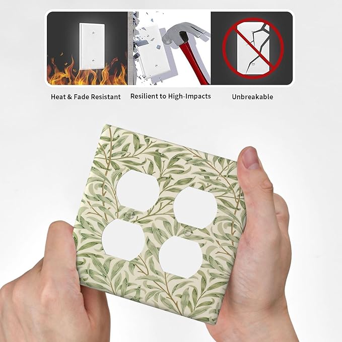 Decorative Outlet Covers Morris Green Willow Leaf Olive Leaves 2 Gang Wall Plate Cover Double Duplex Receptacle Two Switch Light Switch Cover Plate Jumbo Dual Faceplate for Home Decor