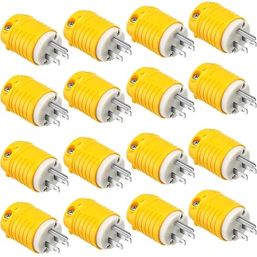 Sherr 16 Pcs Extension Cord Ends 15A 125V 2 Pole 3 Wire Heavy Duty Replacement Male Plug Female Connector Set 5-15P 5-15R Straight Blade Plug Grounding Type/ETL Listed (Male)