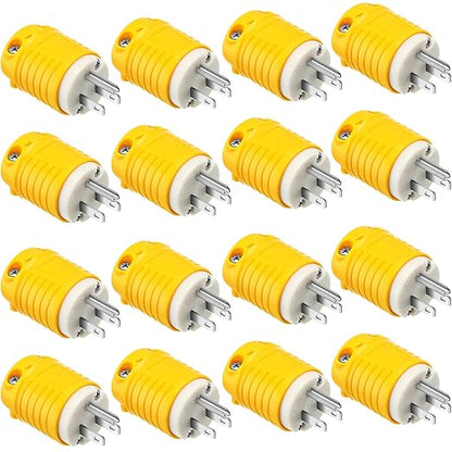 Sherr 16 Pcs Extension Cord Ends 15A 125V 2 Pole 3 Wire Heavy Duty Replacement Male Plug Female Connector Set 5-15P 5-15R Straight Blade Plug Grounding Type/ETL Listed (Male)