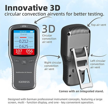 Air Quality Monitor Indoor, 5 in 1 Formaldehyde Detector, voc Meter, Detect Indoor HCHO,TVOC,AQI,PM2.5,PM10. Colorful LCD Screen & USB Charging