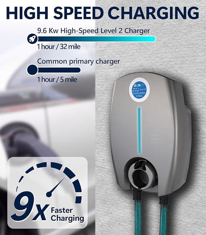 Home Smart Level 2 EV Charger up to 40 Amp, Outdoor Fast Charging Station with NEMA 14-50 Plug for All J1772 Electric Vehicles, Wi-Fi and Bluetooth Enabled EVSE, 25-Foot Cable