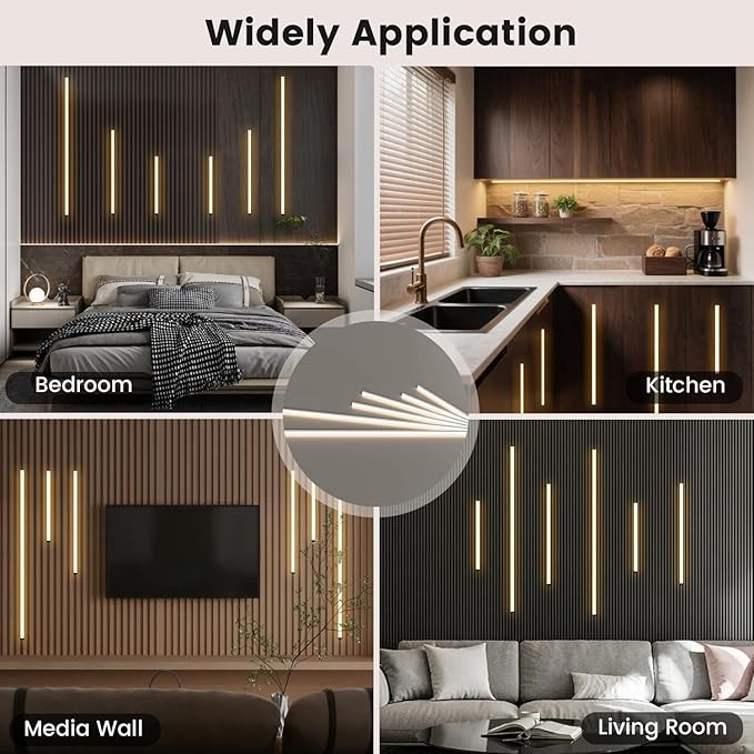 LED Recessed Lighting Kit for Wall Panels - GloryAir 6pcs Adhesive Wall Strip Lights for Interior Wall Decor, 3000K Touchable Switch Lamp for Wood Slat, Wall Accent Acoustic Panels, Kitchen Home stair