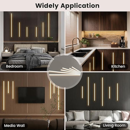 LED Recessed Lighting Kit for Wall Panels - GloryAir 6pcs Adhesive Wall Strip Lights for Interior Wall Decor, 3000K Touchable Switch Lamp for Wood Slat, Wall Accent Acoustic Panels, Kitchen Home stair