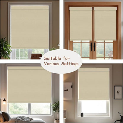 Motorized Roller Blinds with Remote, 100% Blackout Automatic Roller Shades for Bedroom, Bathroom, and Living Room, Customized Size, Morning Beige