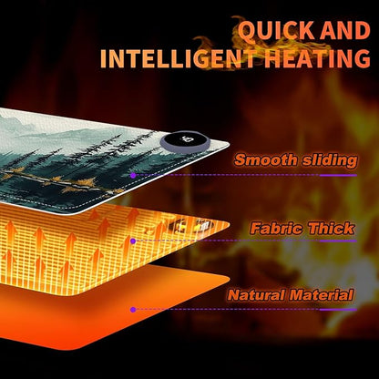 Heated Mouse Pad 23.6 x 14 in 3-Temp Fast Heating Desk Mat with Auto Timer Warmer for Hands Wrist Pain Relief Waterproof Keyboard Mat for Office, Gaming, Home, Forest Reflections