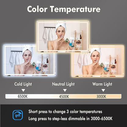 GarveeHome 60x36 LED Bathroom Mirror with Lights, Dimmable, Anti-Fog, Backlit + Front Lit, and 3X Magnification Mirror, Smart Bathroom Vanity Mirror for Wall, Memory Function, Shatter-Proof