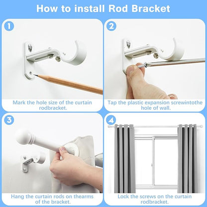 Curtain Rods for Windows 16 to 76 Inches, Curtain Rod Max Adjustable Length of 88 IN, 6/8" Diameter Drapery Rods Round Finials, White, Pack of 2