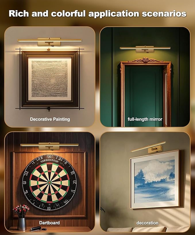 Battery Operated Picture Light with Wireless Remote 3CCT Dimmable Black Wall Art Lights for Paintings 3 Colors Rechargeable home decor Gallery Light 16’‘ Artwork Lighting for Canvas Timer Function